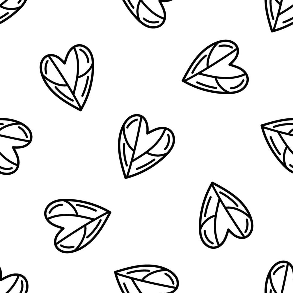 Outline seamless pattern with hand-drawn leaves shaped like hearts vector