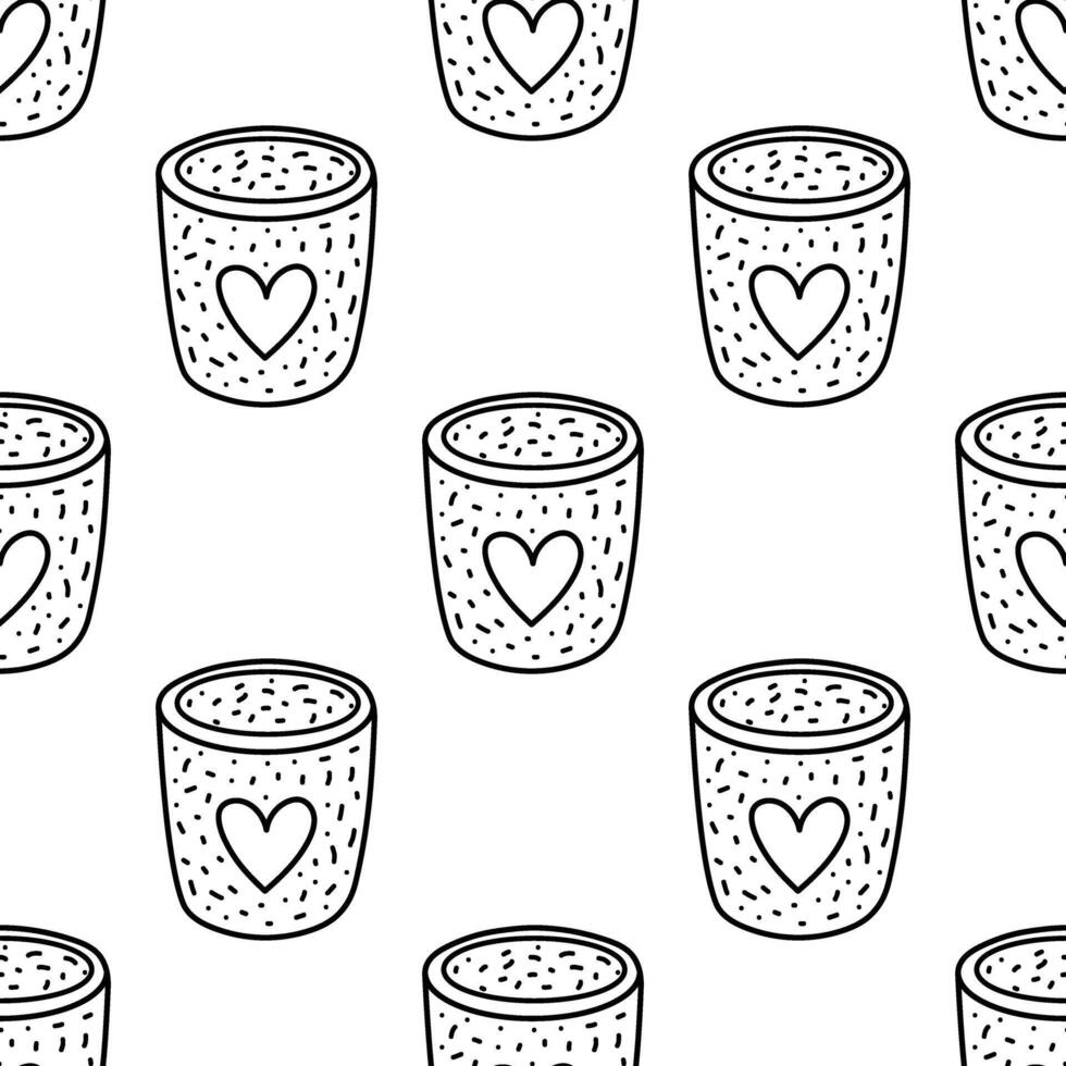 Outline seamless pattern with eco friendly reusable cup and heart design vector
