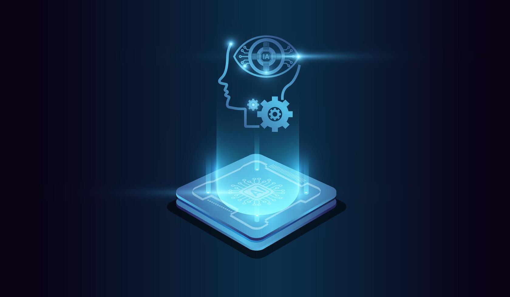 The glowing AI chip with light circuit board on technology . and Computer microchip for Abstract digital illustration vector
