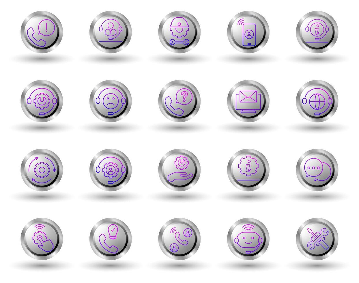 Helpdesk Automation gradient line icon set represents AI-based service automation and technical support. with white isolated button background and background. vector