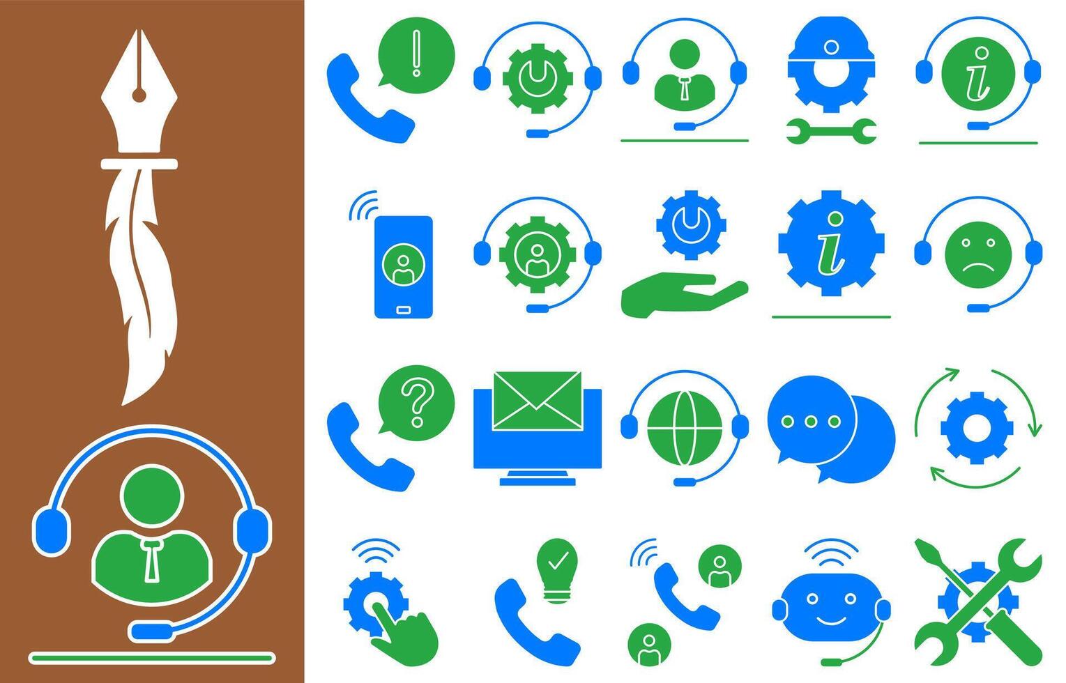 Helpdesk Automation flat icon set represents AI-based service automation and technical support. with green and blue colors. vector