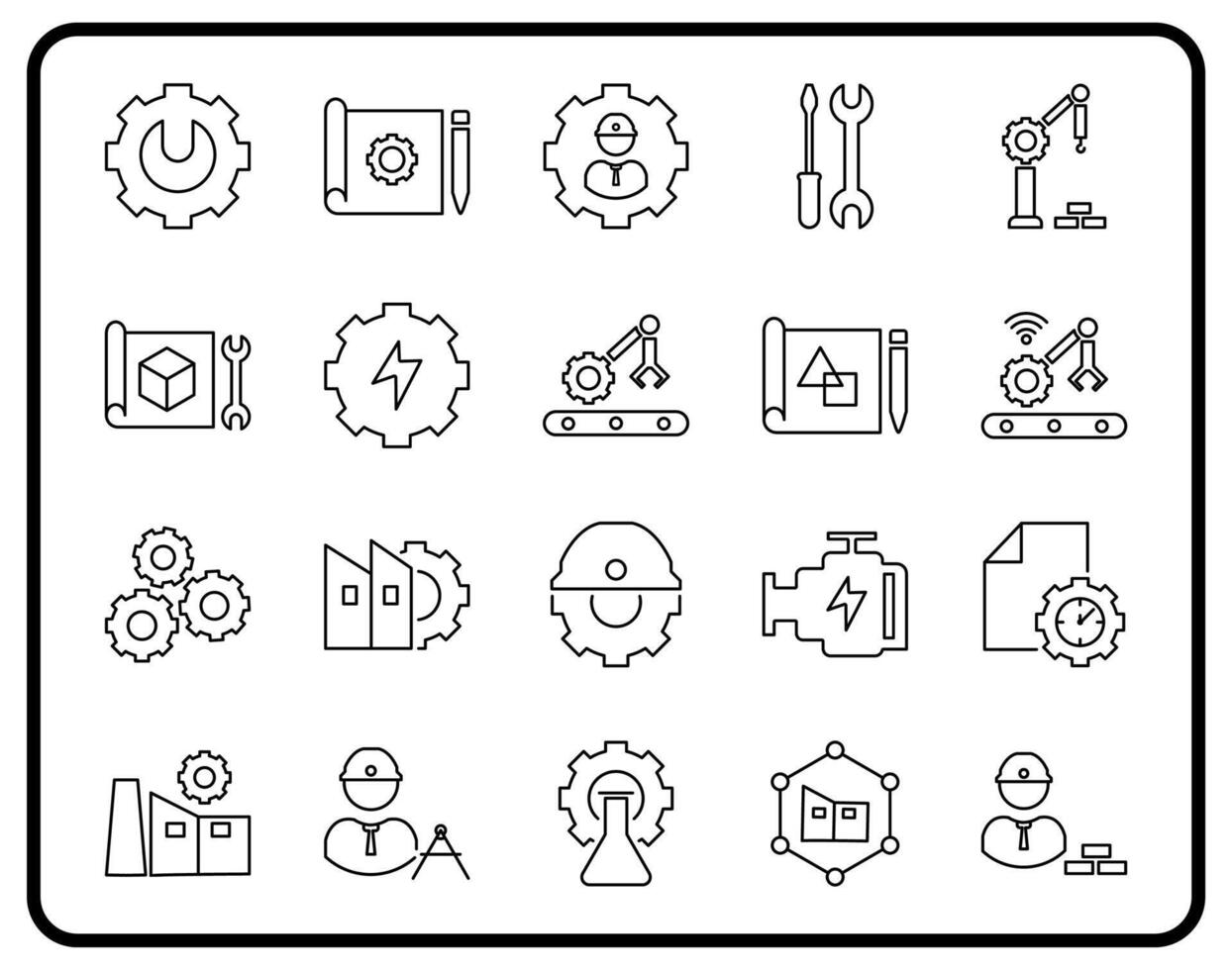 This Engineering icon set is designed in a modern and professional style, suitable for various industrial, engineering, manufacturing and technology purposes. vector