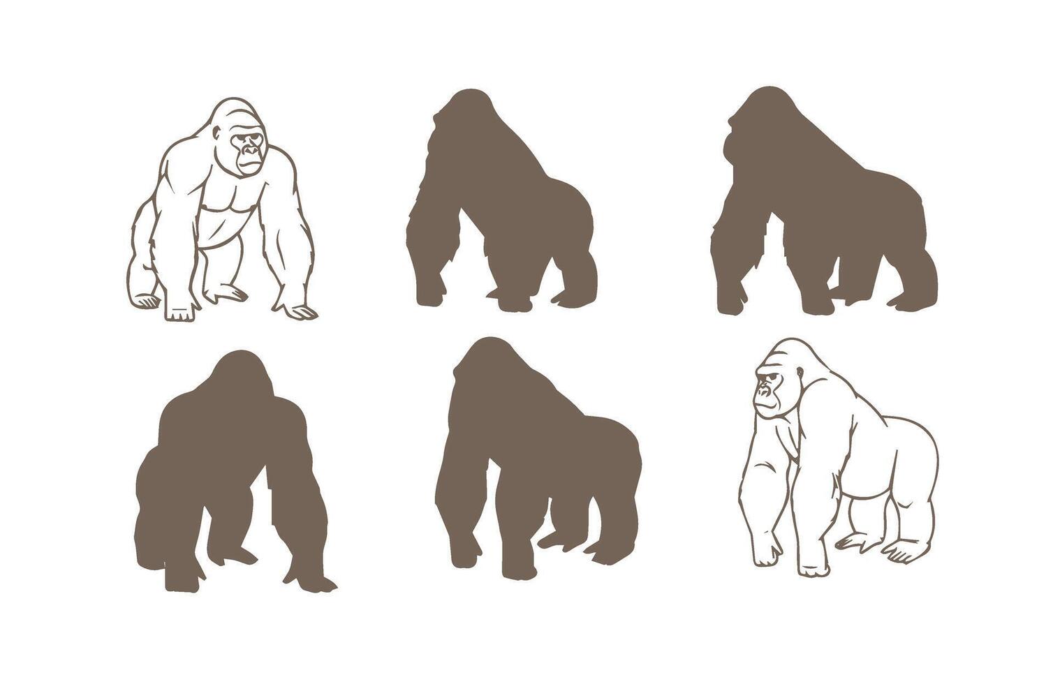 Gorilla Animal Shadows Illustration Collection Design vector