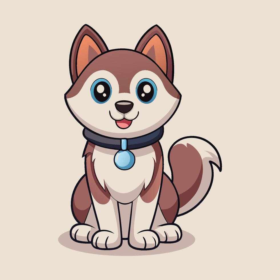 Cute Husky Dog Sitting Cartoon Icon Illustration Animal Nature Icon Concept Isolated Premium vector