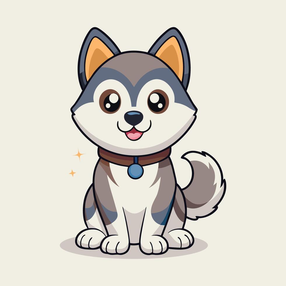 Cute Husky Dog Sitting Cartoon Animal Nature Icon Illustration vector