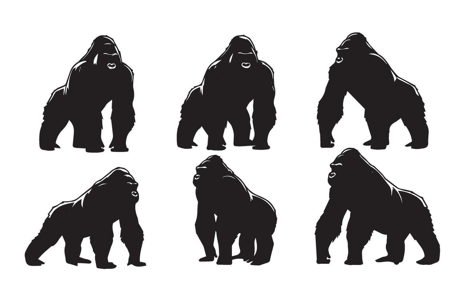 Gorilla Animal Collection Silhouette Art Design vector
