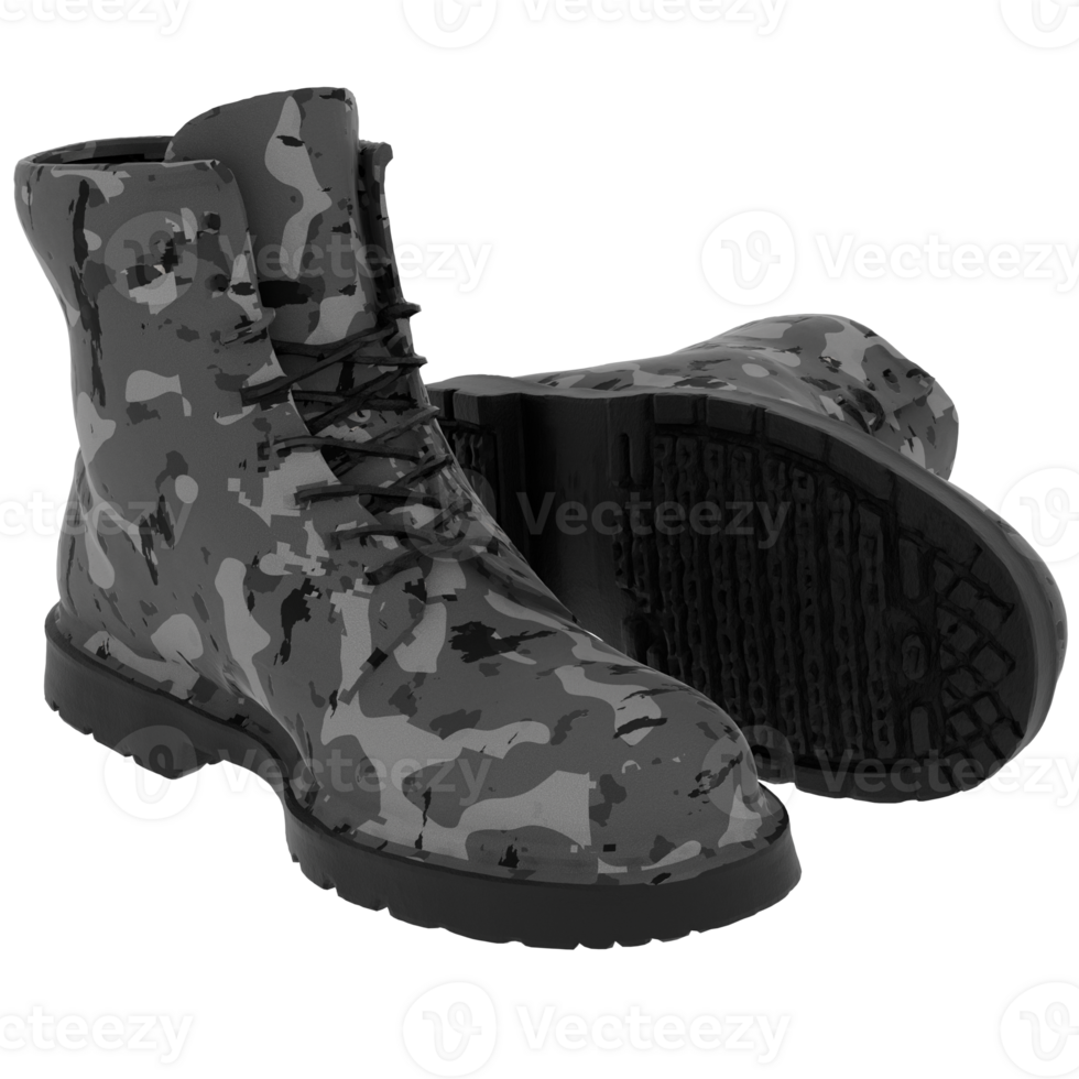 3d render camouflage boots with transparent background png