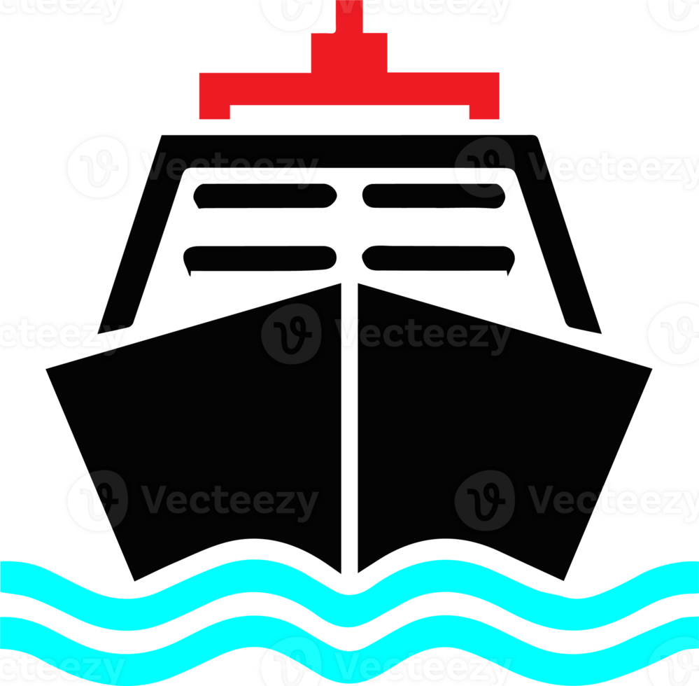 A ship in the water with a red flag on top png