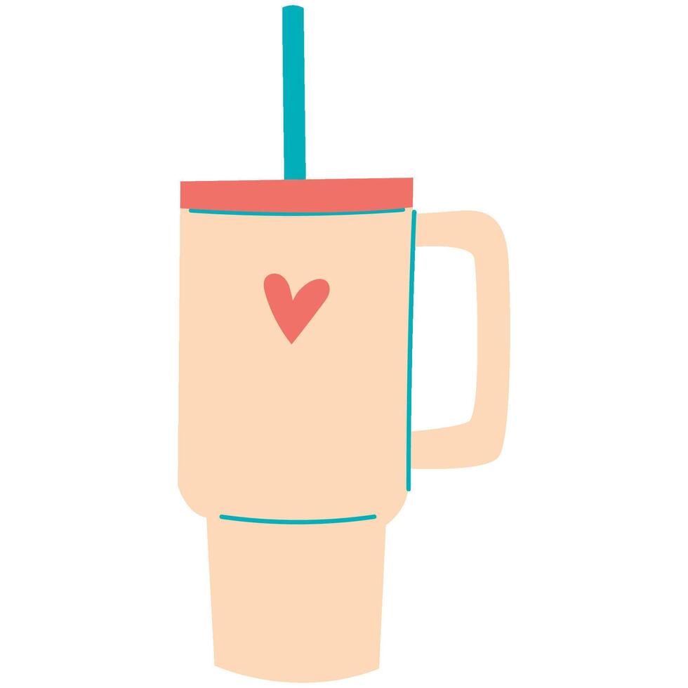 Sport Tumbler. Thermo cup with handle and straw. vector