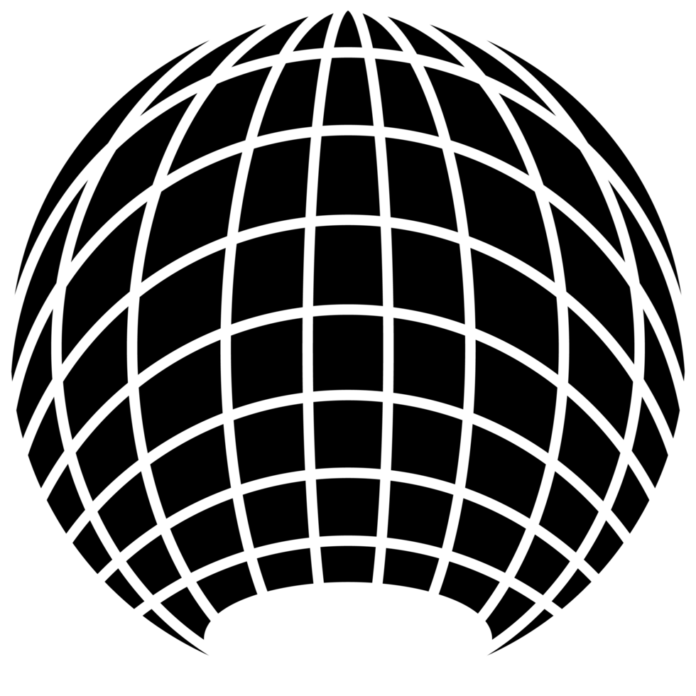 A black and white globe with a white outline png