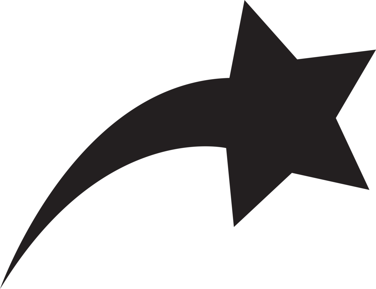 A black star with a curved line png