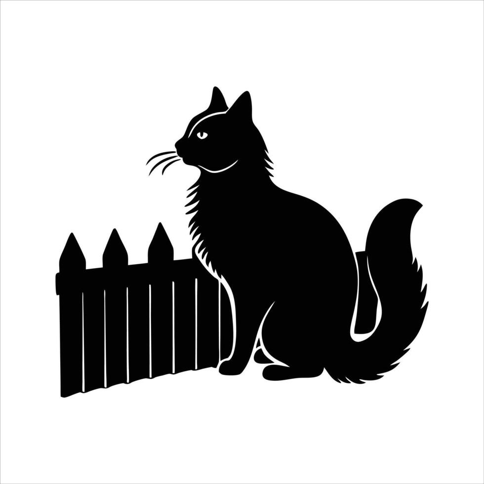 Cat Sitting White Picket Fence Zazzle vector