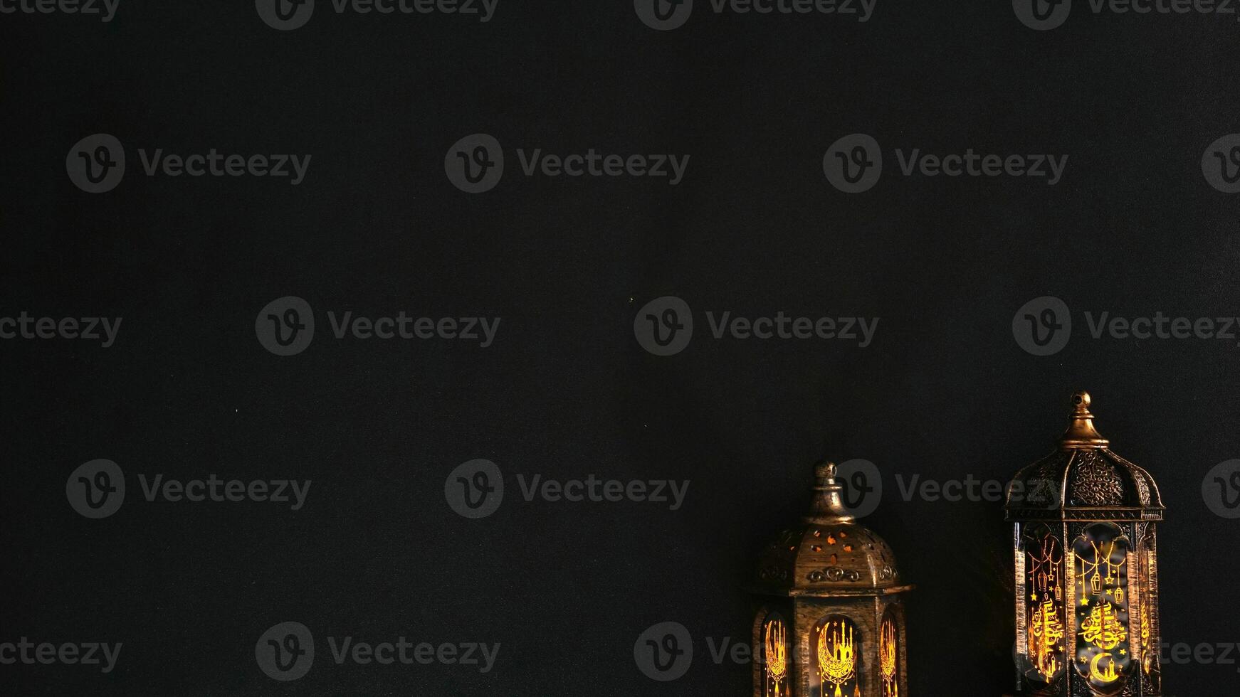 Two Shining Islamic Lanterns With Copy Space photo