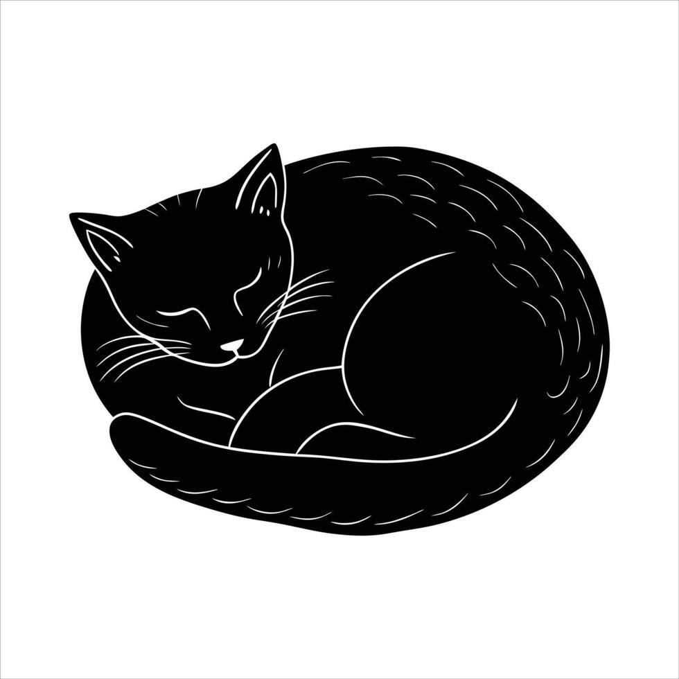 Cat sleeping curled vector
