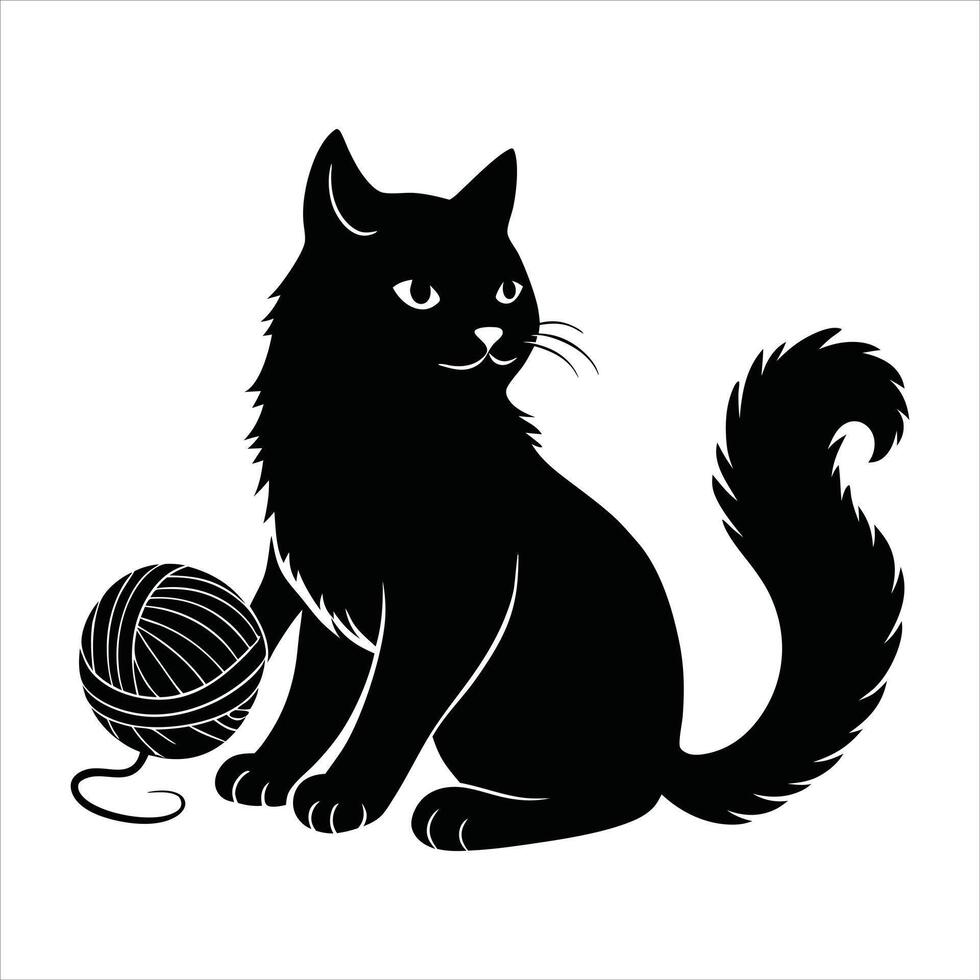 Ball of yarn and cat vector
