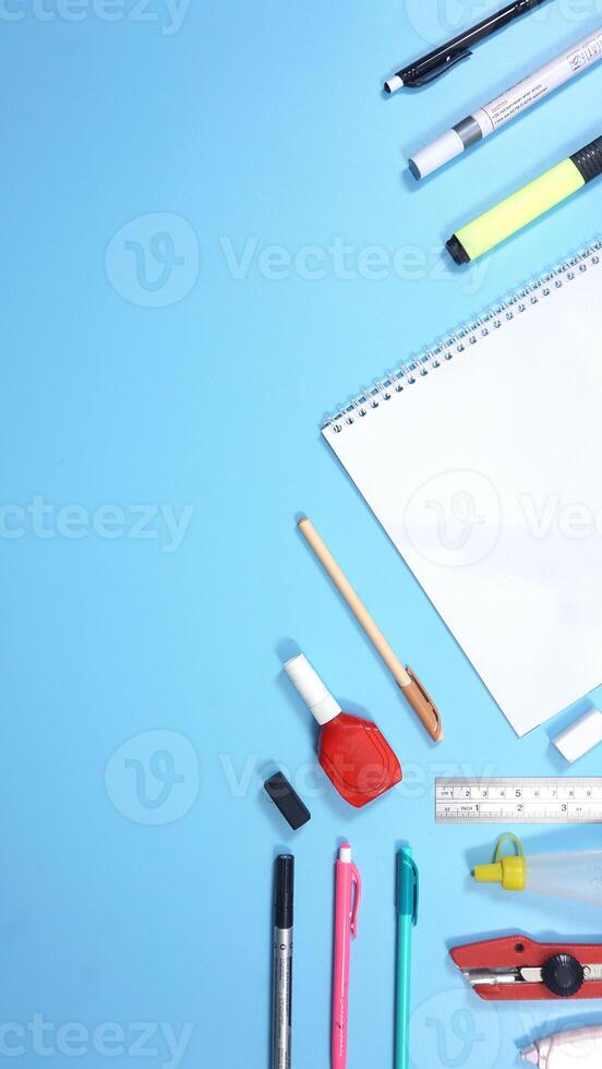 School Stationery and Notebook with Copy Space photo
