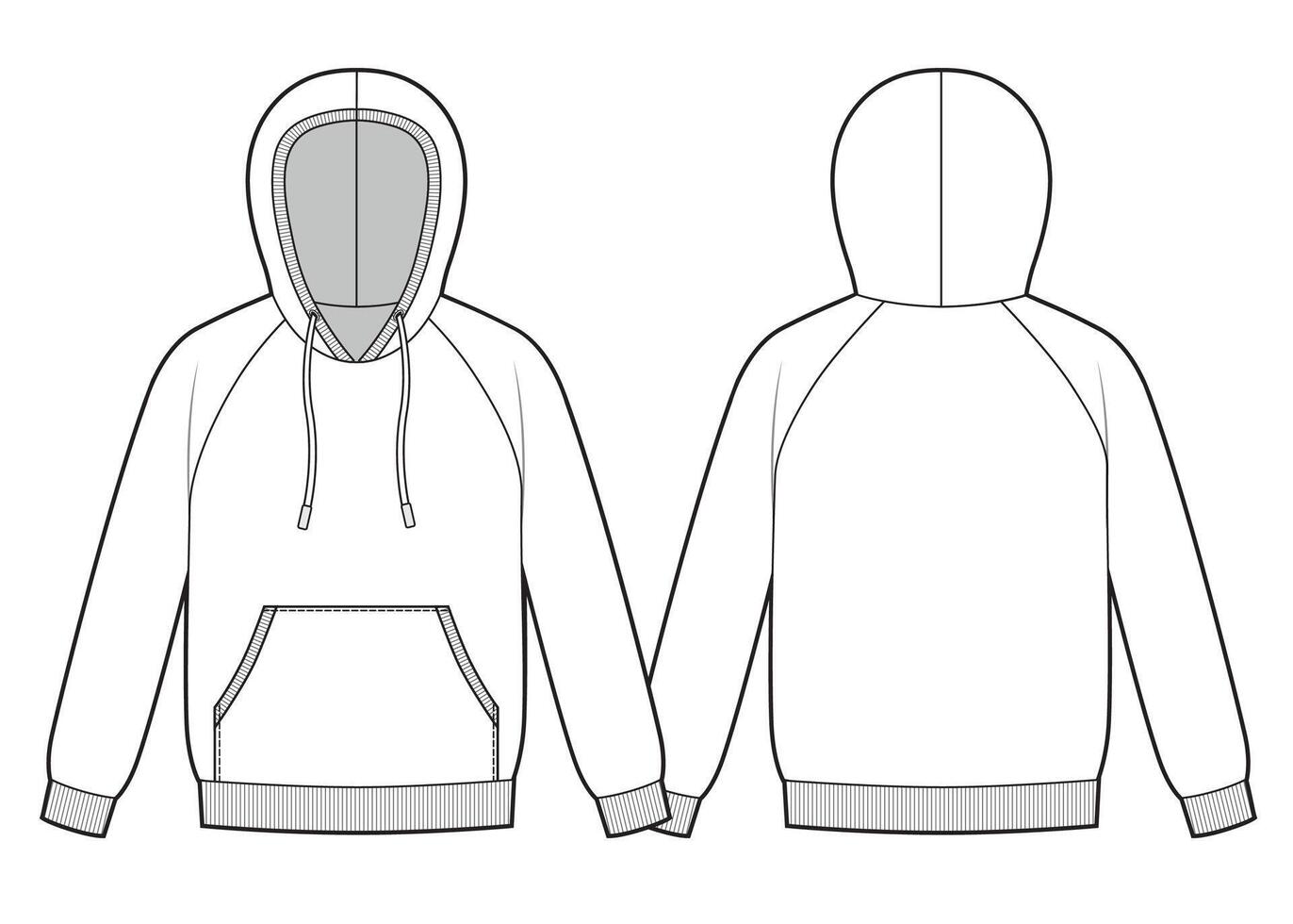 Oversized basic raglan hoodie technical sketch vector