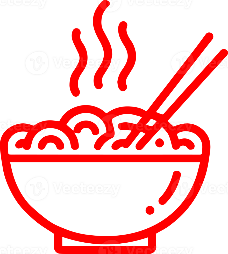 A red line icon of a bowl of noodles with chopsticks png