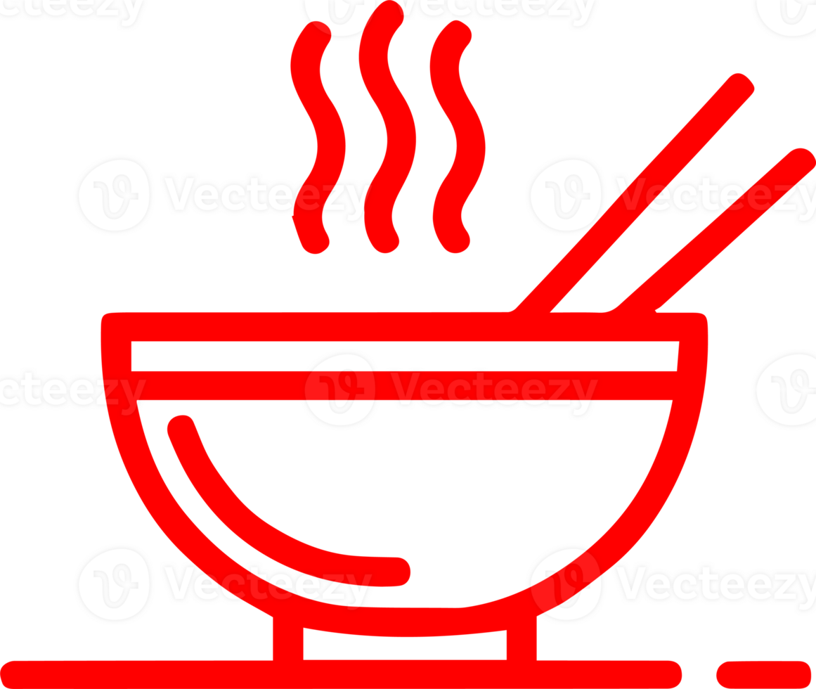 A red line icon of a bowl with chopsticks png