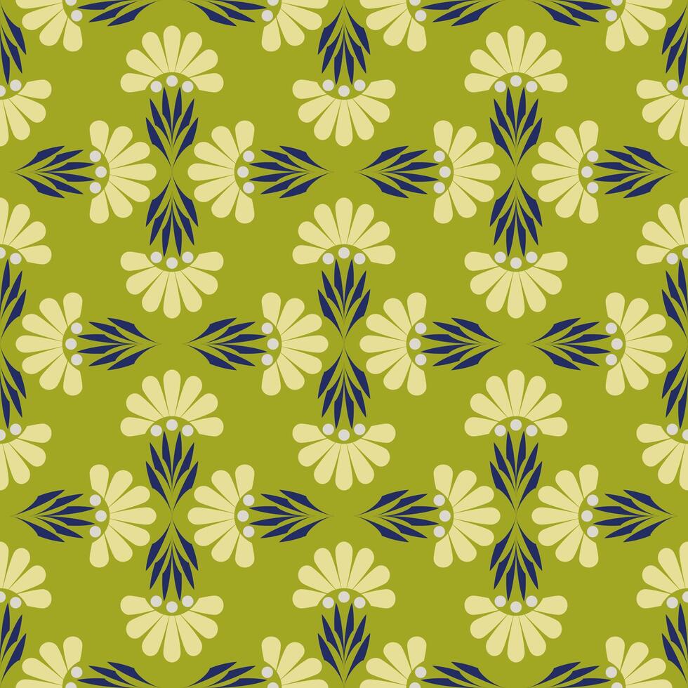 Folk Flower Geometric Seamless Pattern Floral And Leaf Print Design. vector
