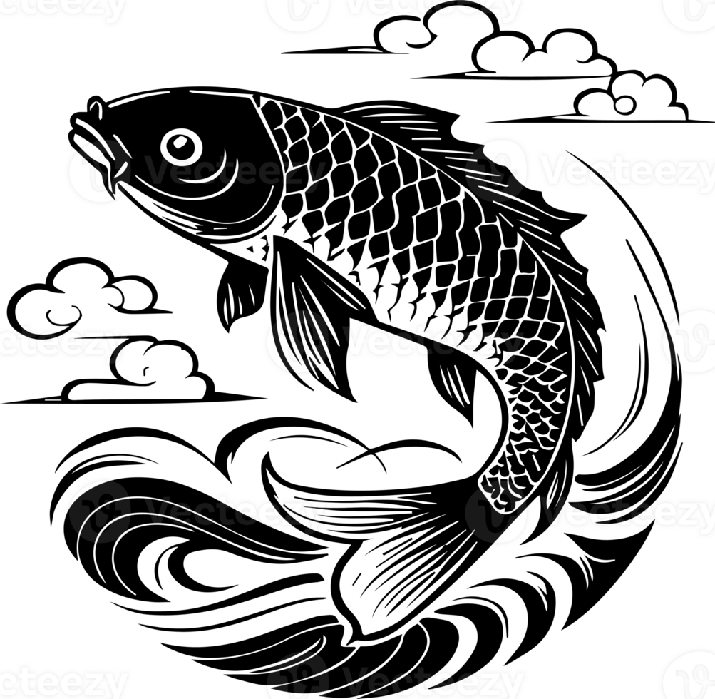 A fish in the water with clouds and stars png