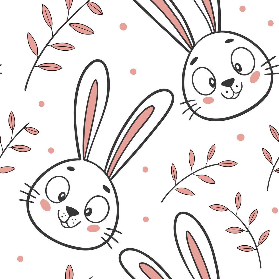 Cartoon bunny faces pattern design whimsical style digital art cute environment top view creative concept vector