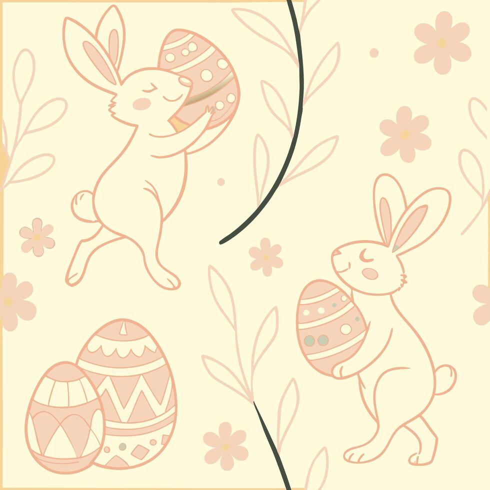 Fluffy white bunnies with easter eggs cute pattern design digital art whimsical light colors vector