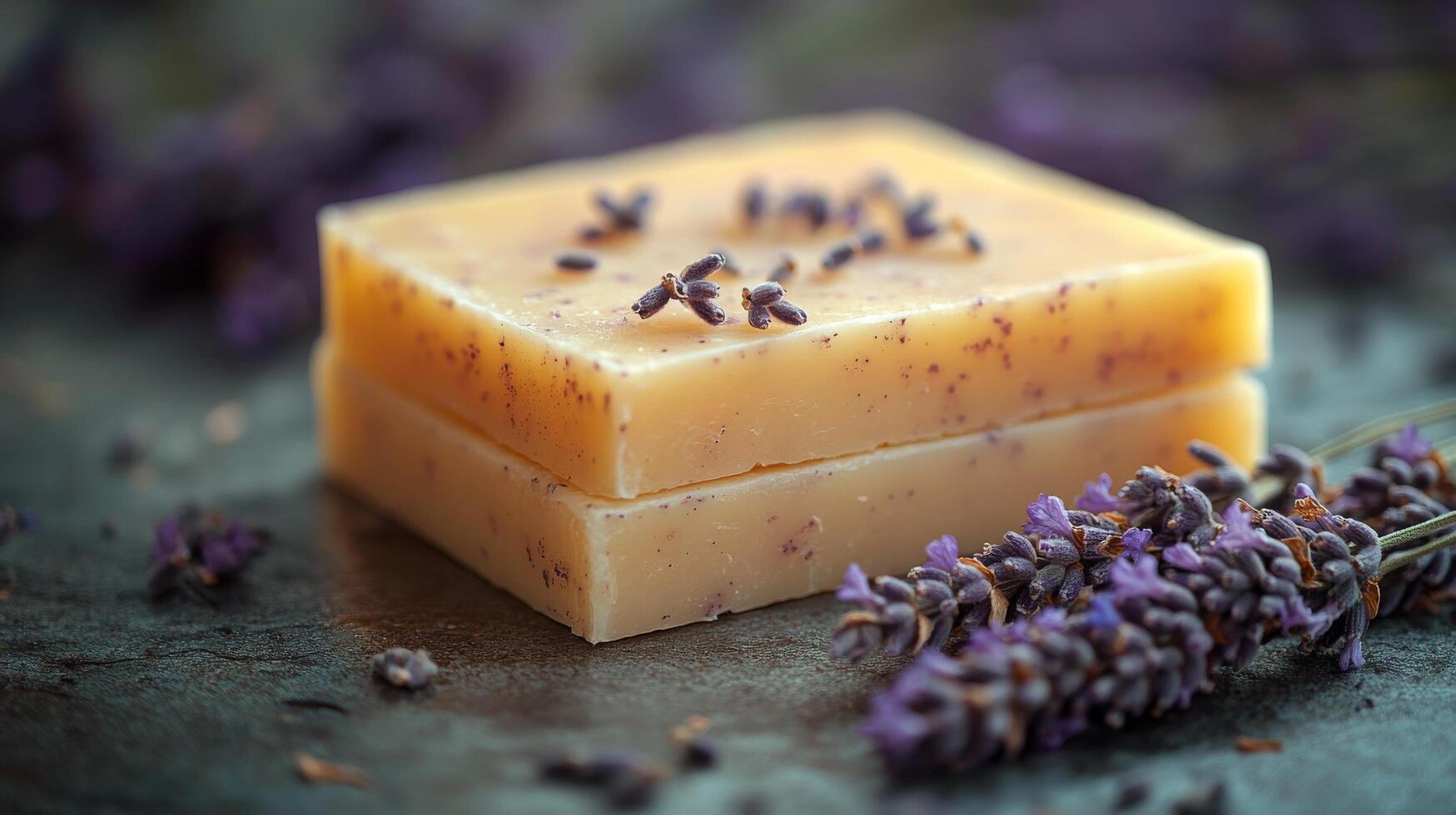 Lavender soap with lavender flowers photo