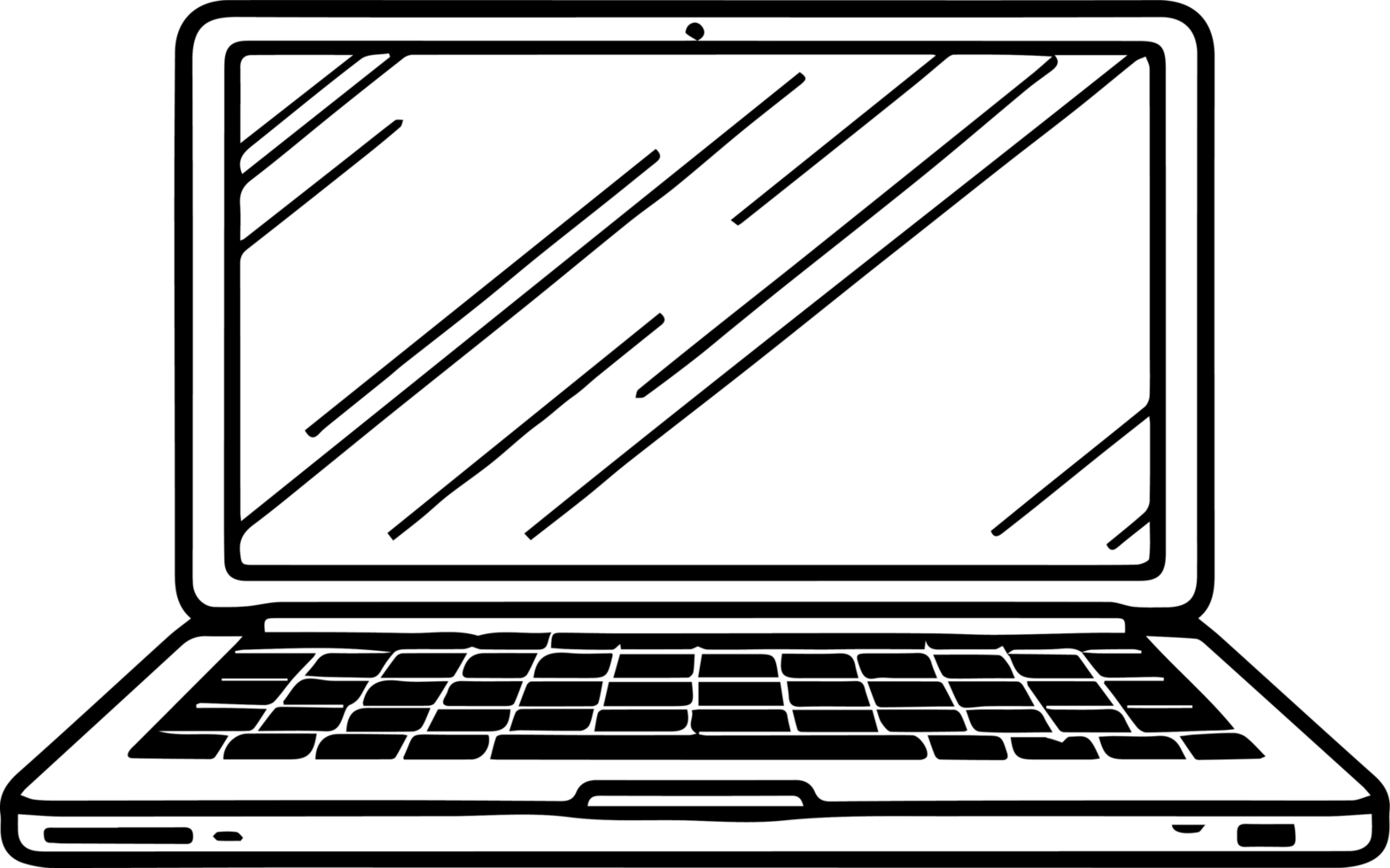 A laptop computer with a black and white outline png