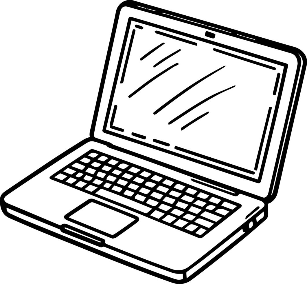 A laptop computer is shown in black and white png