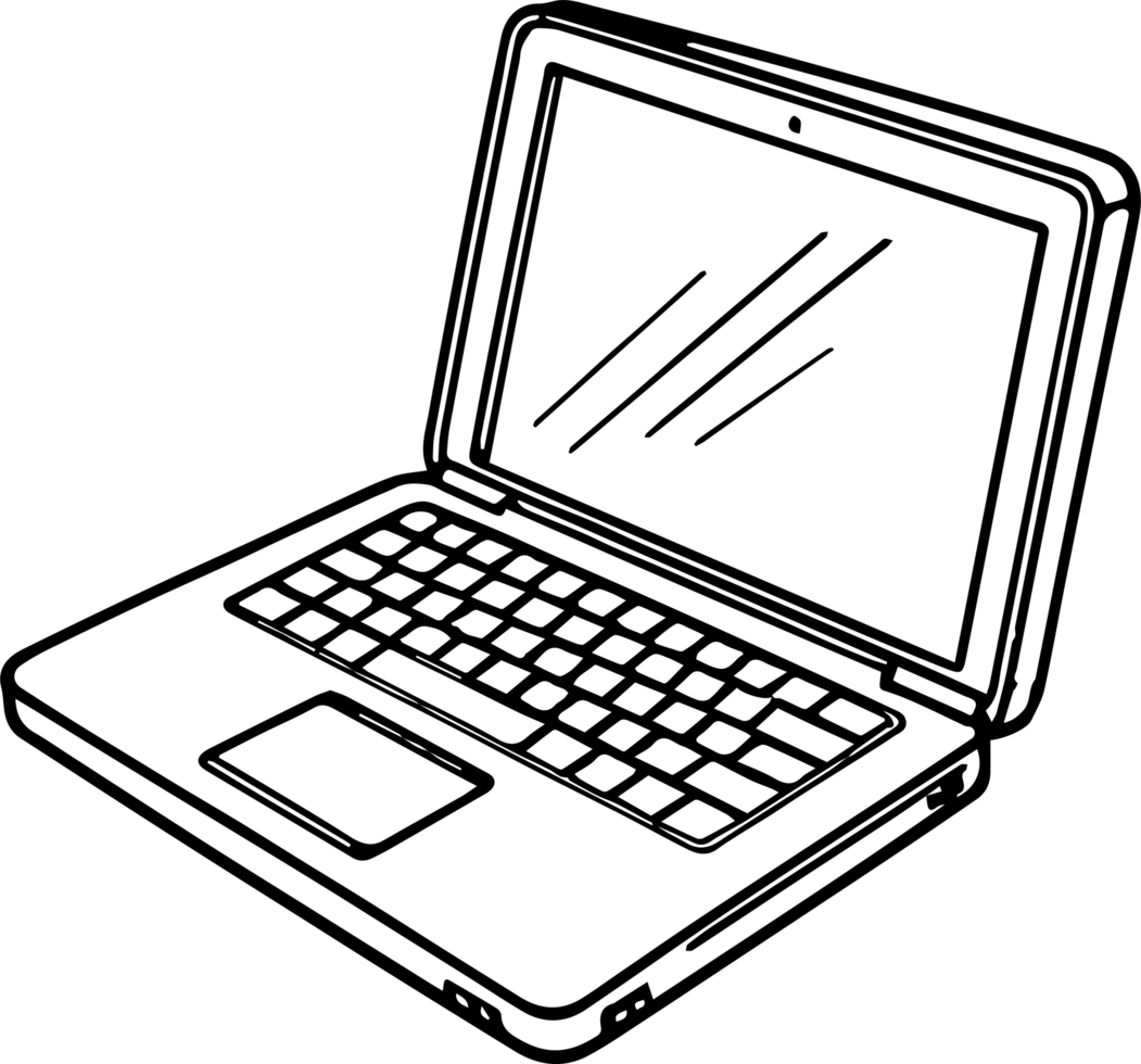 A laptop computer is shown in black and white png