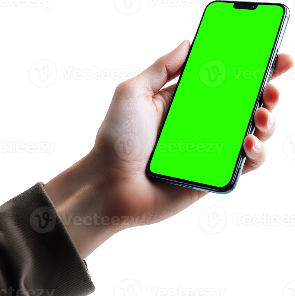A person holding a green screen in their hand png