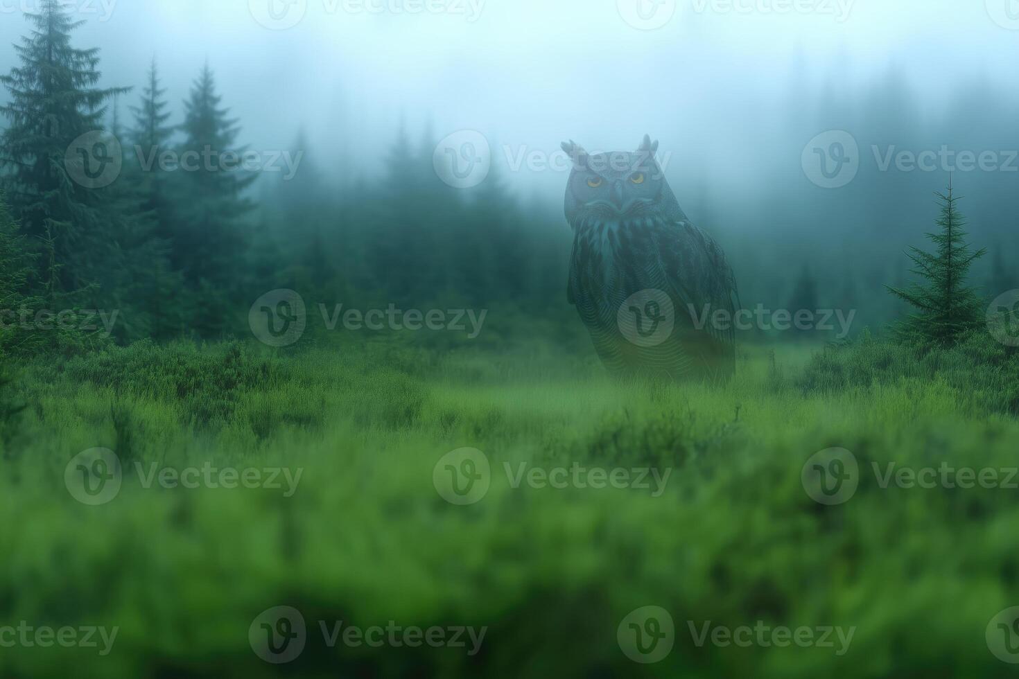translucent hige owl in the misty forest, forest spirit photo