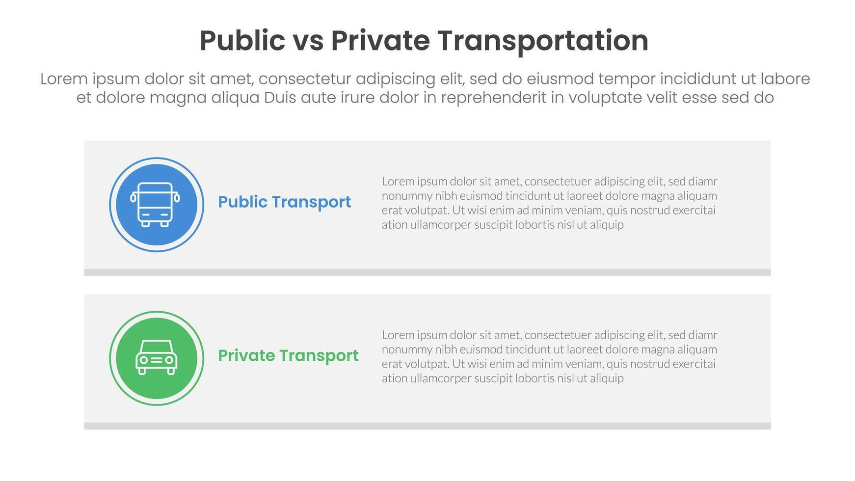 public transport vs personal vehicle comparison concept for infographic template banner with long rectangle box vertical with two point list information vector