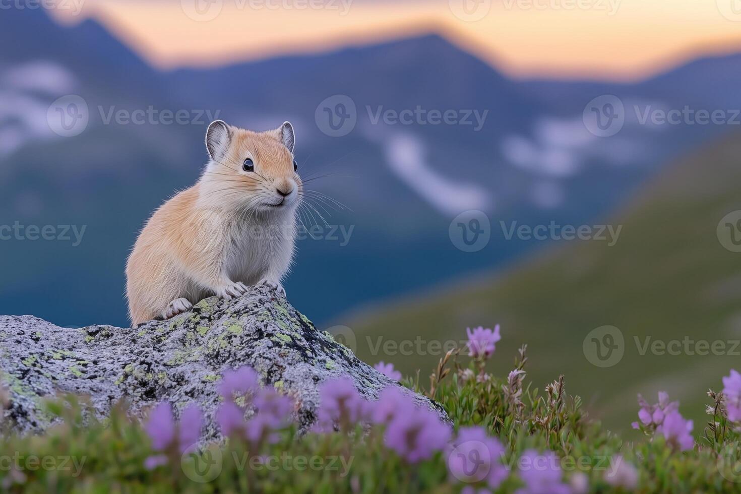 Pika on the top of the mountain at sunset photo