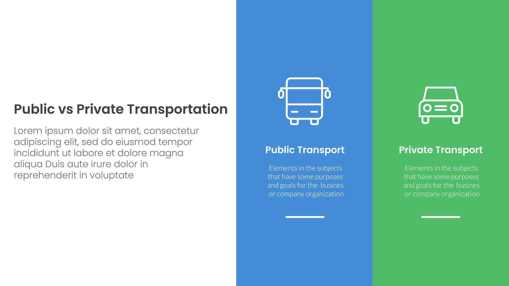 public transport vs personal vehicle comparison concept for infographic template banner with big column banner on right layout with two point list information vector