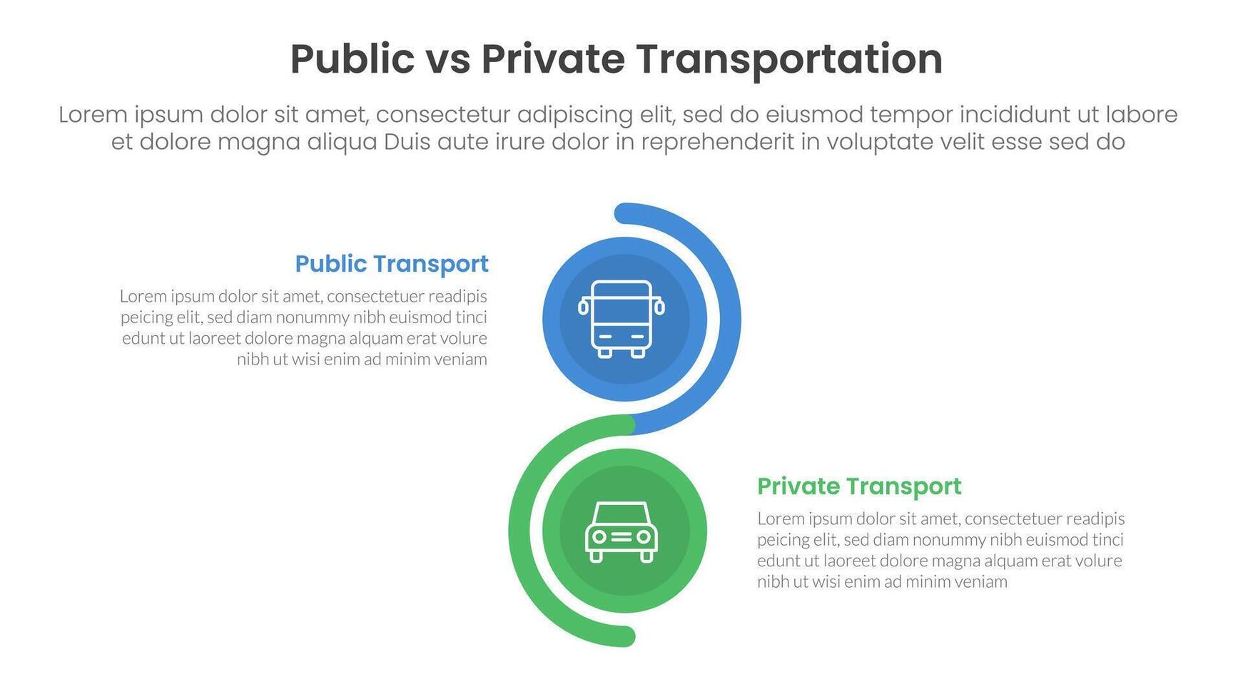 public transport vs personal vehicle comparison concept for infographic template banner with vertical circle stack wave with two point list information vector