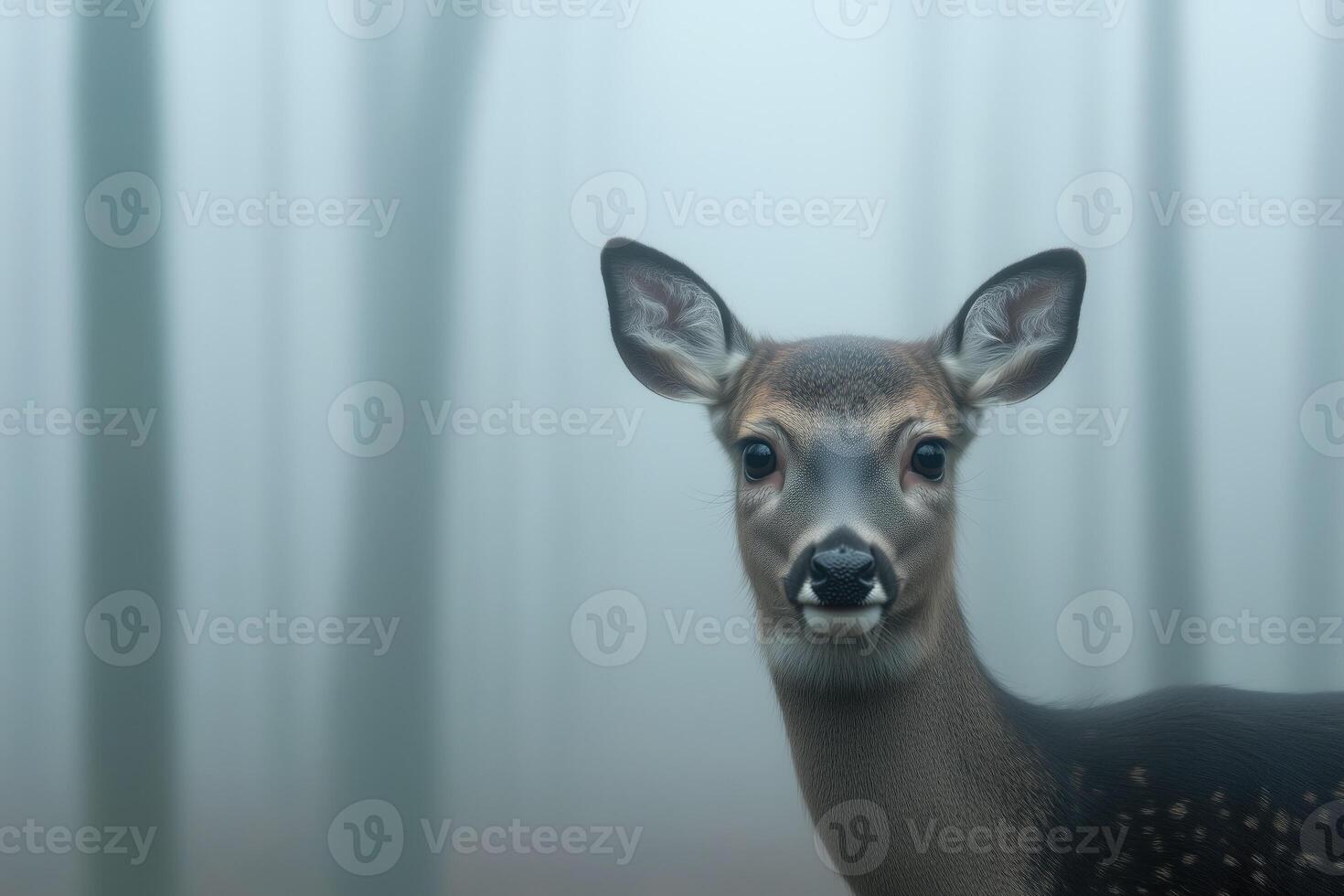 Young deer in the forest on a blurred foggy background. Copy space. photo