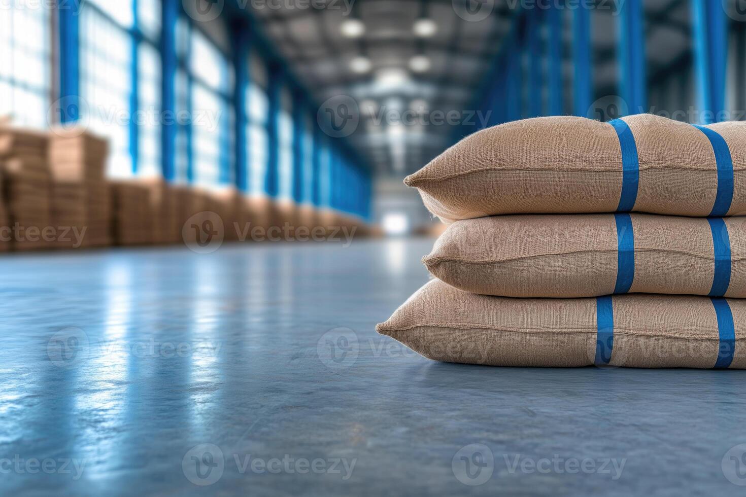 stack of sacks in warehouse. Warehouse interior photo