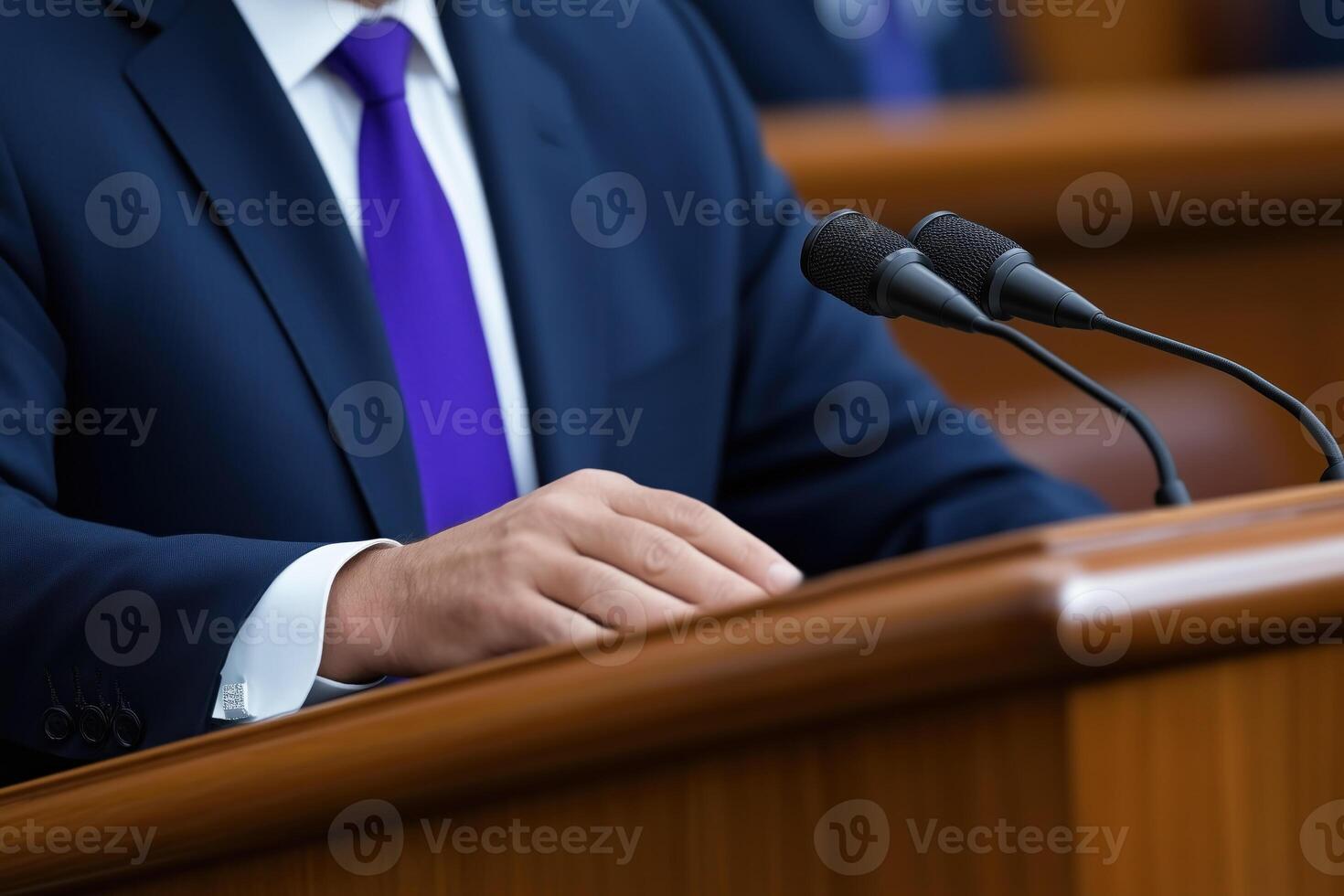 Close up of politician making a speech on the podium photo