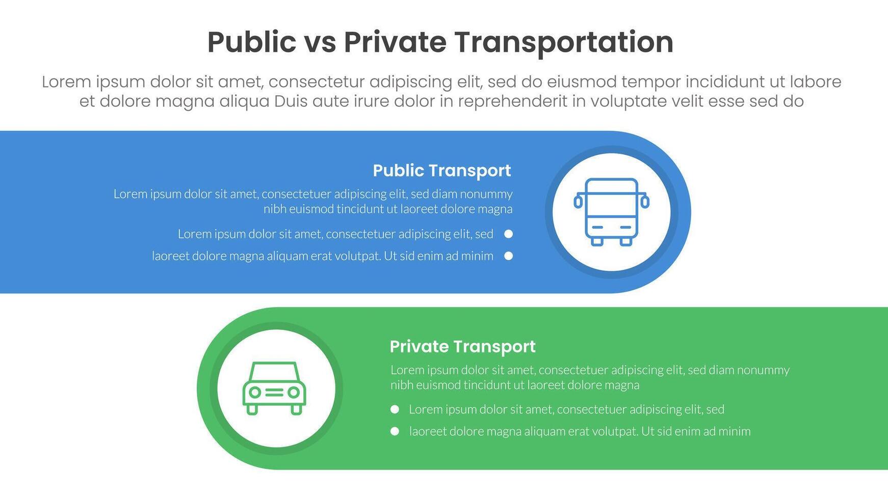 public transport vs personal vehicle comparison concept for infographic template banner with horizontal round rectangle box with two point list information vector