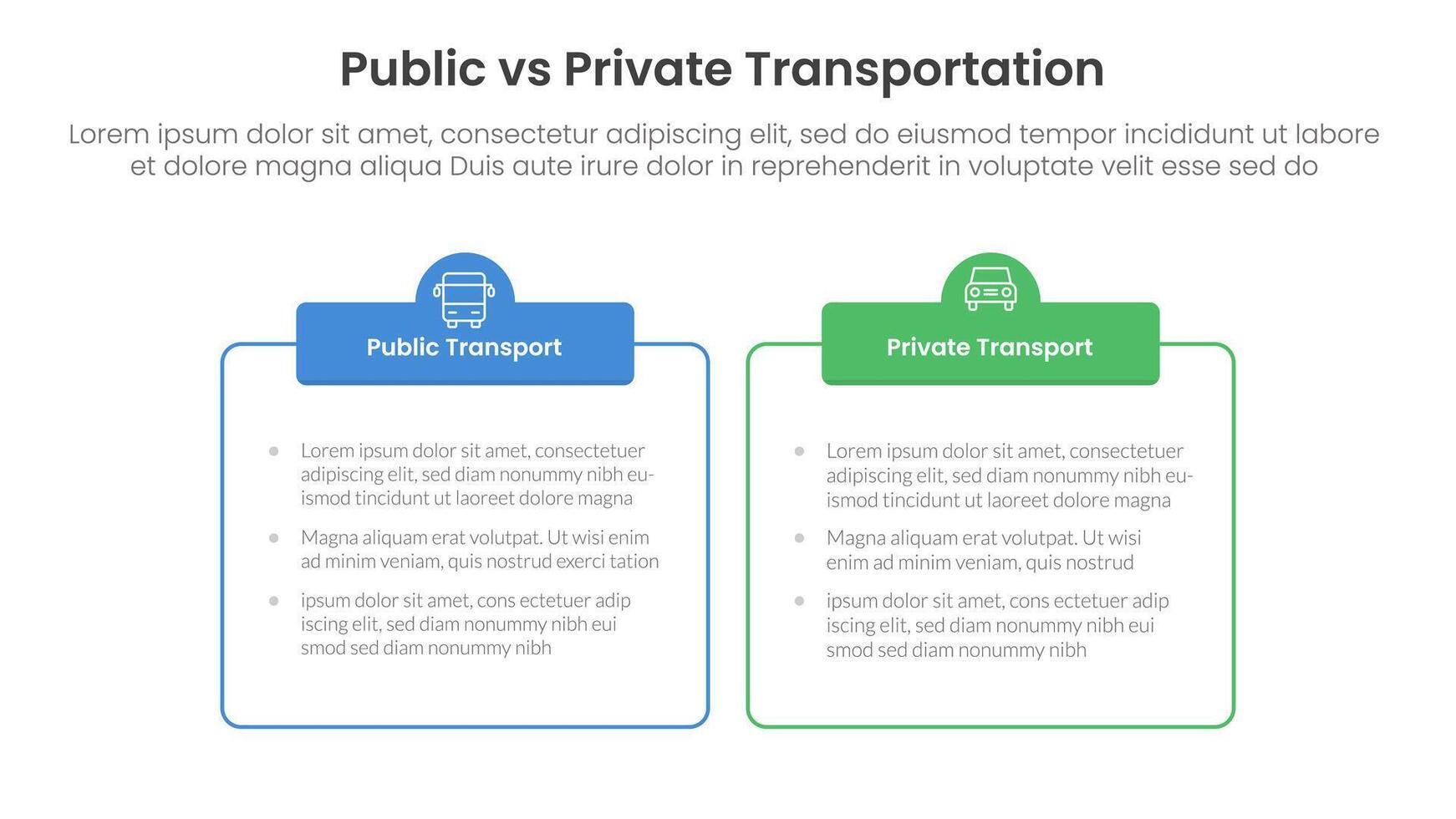public transport vs personal vehicle comparison concept for infographic template banner with outline box table with two point list information vector