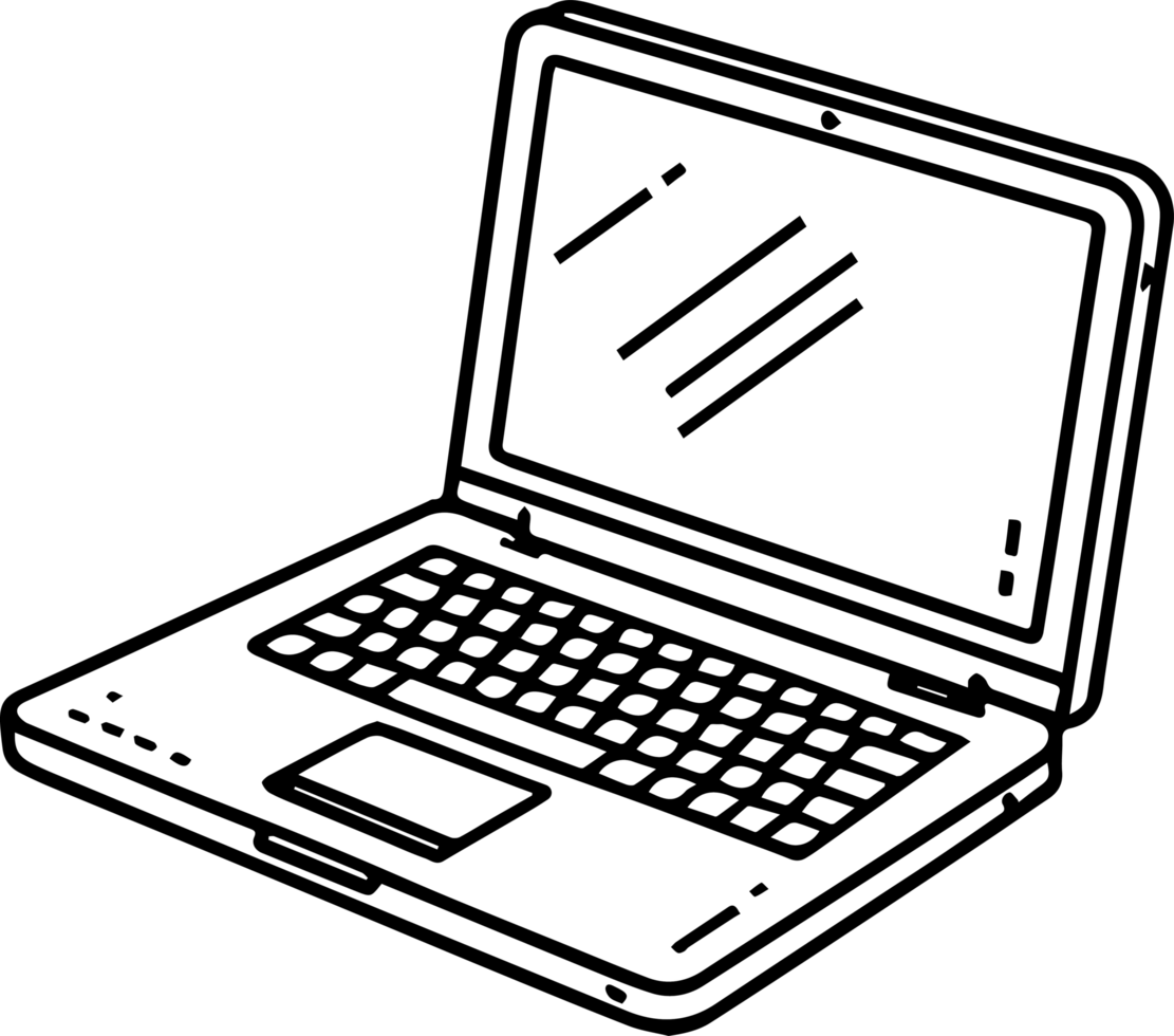 A laptop computer is shown in black and white png