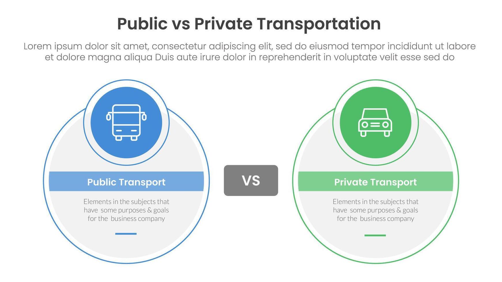 public transport vs personal vehicle comparison concept for infographic template banner with big circle and small circle badge with two point list information vector