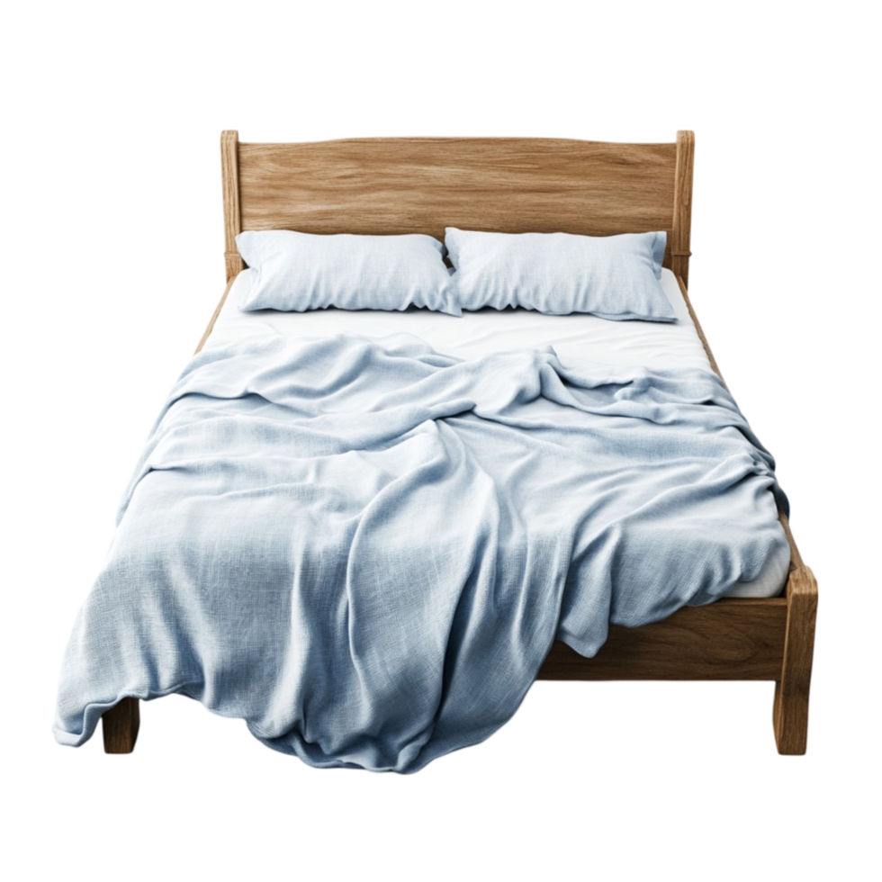 Cozy Bed with Blue Linen Sheets png