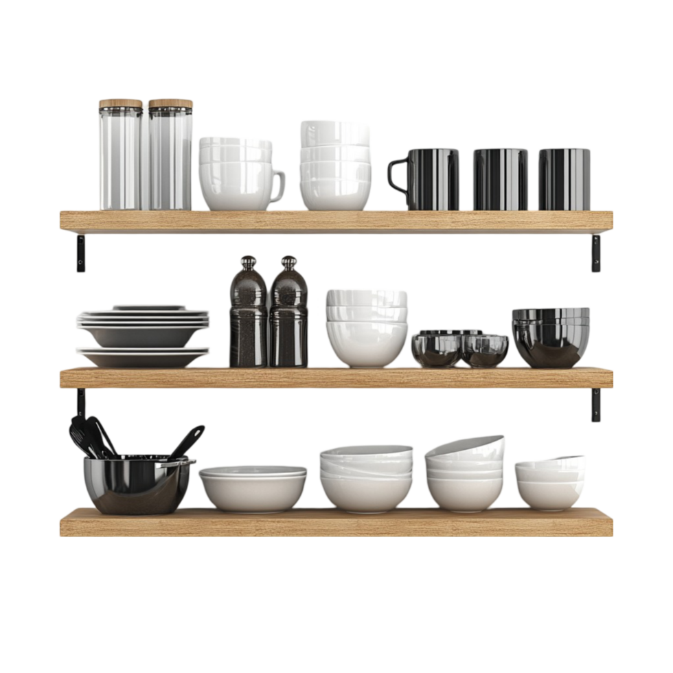 Shelves with Dishes and Bowls png