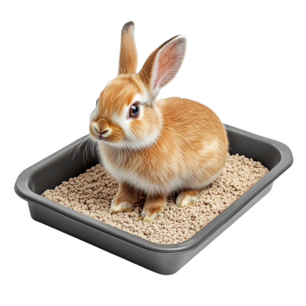Rabbit Sitting in Litter Box with Pellets png