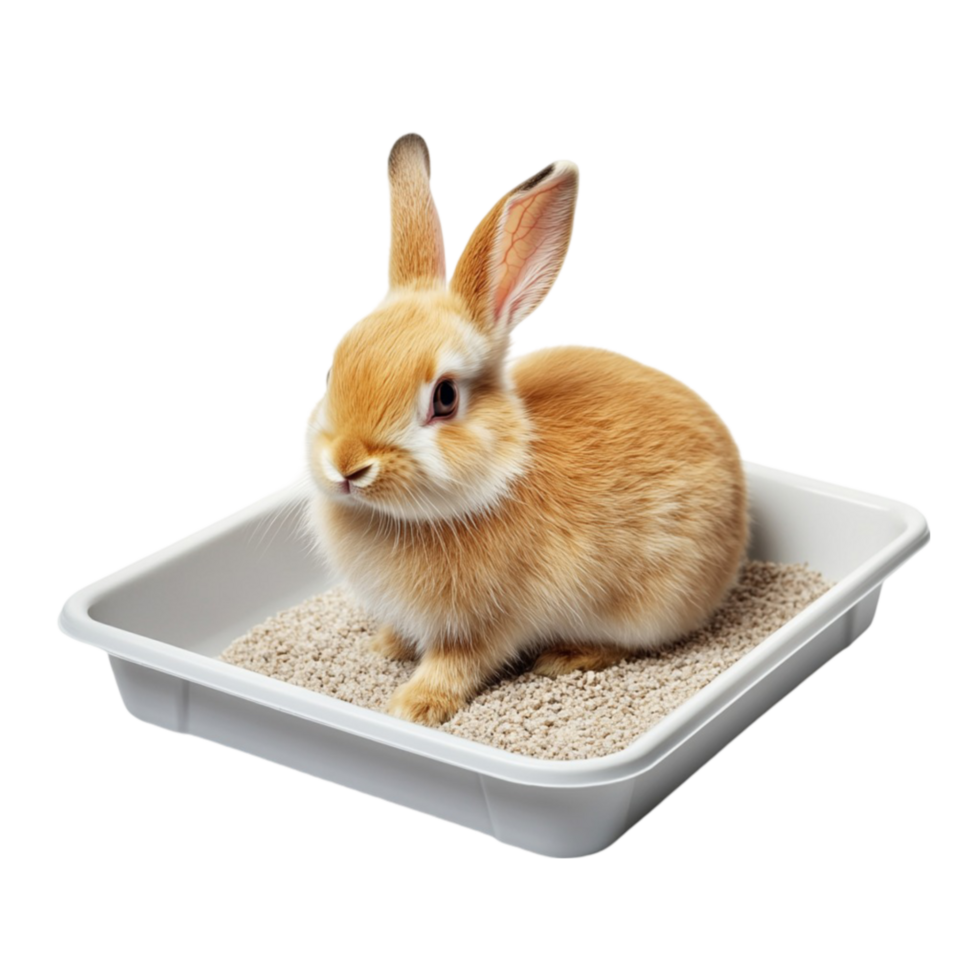 Rabbit in a Litter Tray Filled with Absorbent Pellets png