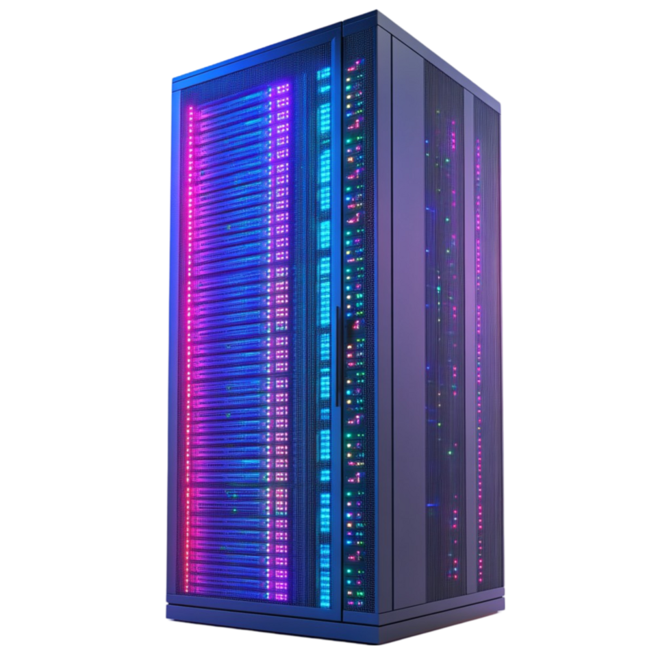 Server Rack with Lights on Transparent Background png