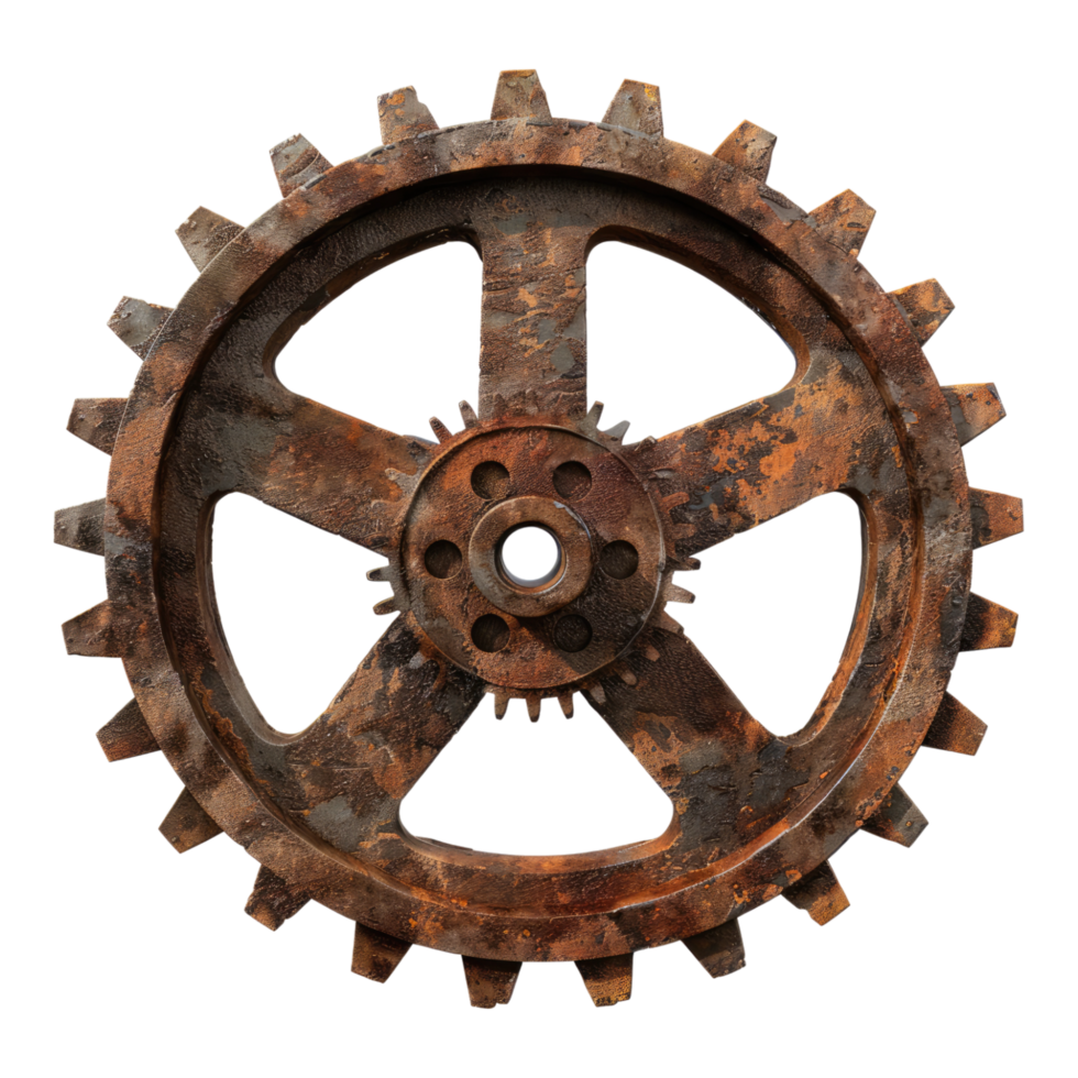 Rusty gear wheel on a transparent background png